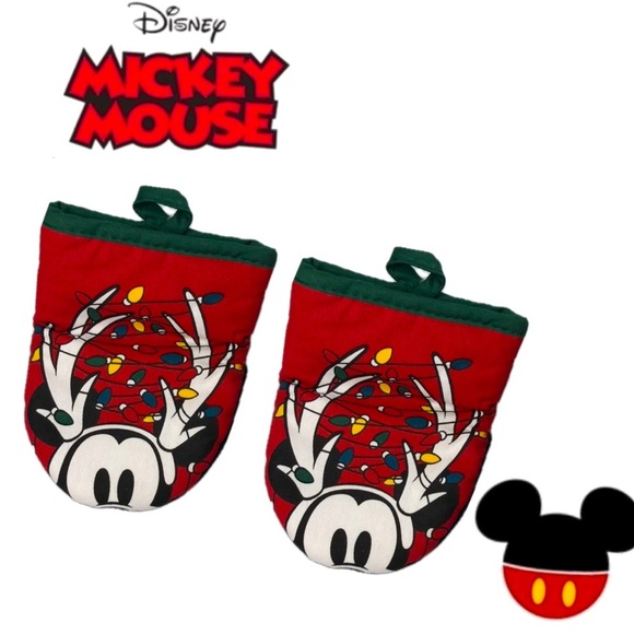 Disney 2 Pack Mickey Mouse Oversized Mini Mitts Christmas Lights MCM Retro Green - Picture 1 of 14